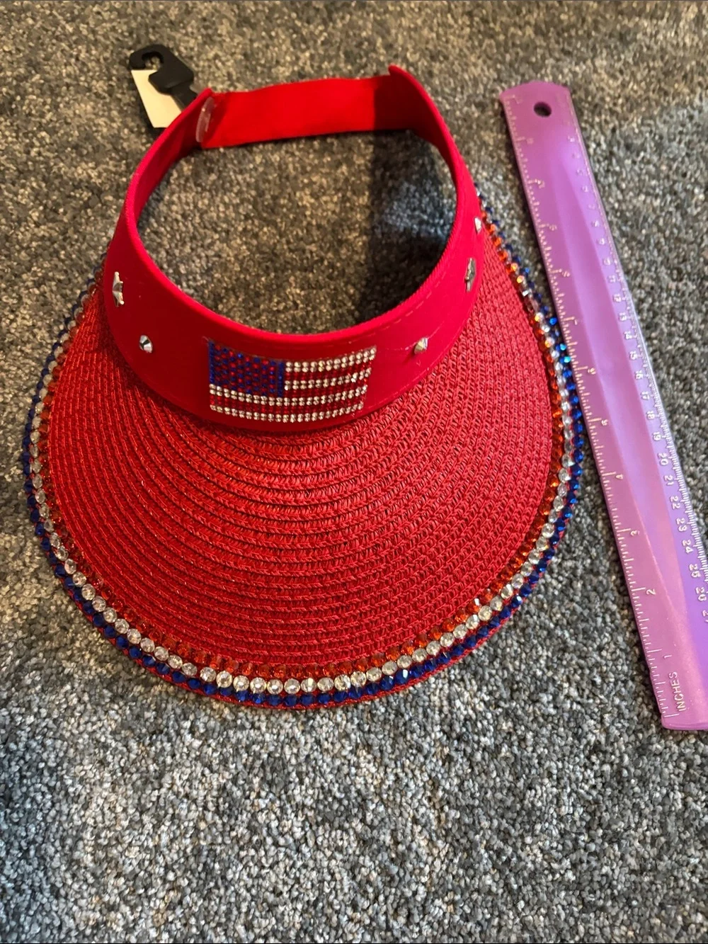 Ladies red straw patriotic Visor